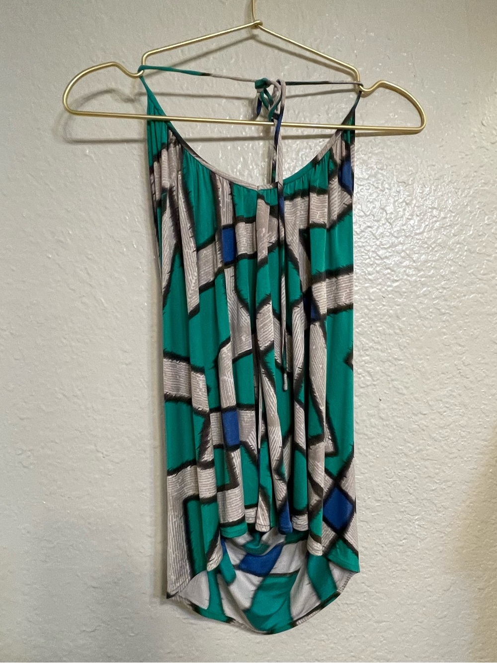 Diane Von Furstenberg Teal and Gray Silk Blend Scarf Top